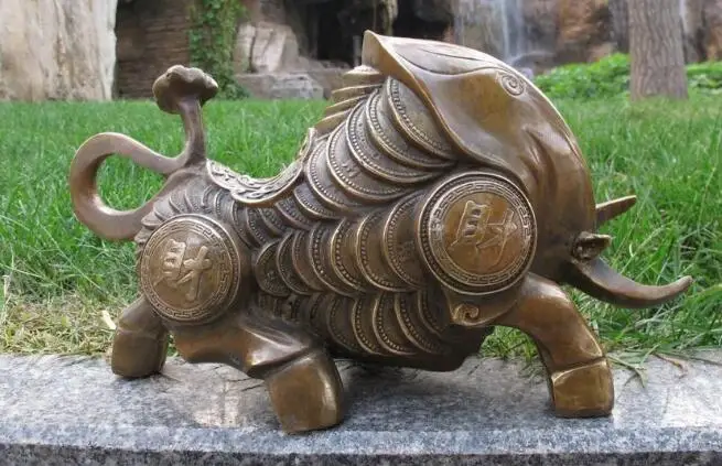 

Free shipping S03076 China Copper Bronze wealth ox Bull Lucky Feng shui Auspicious statuary