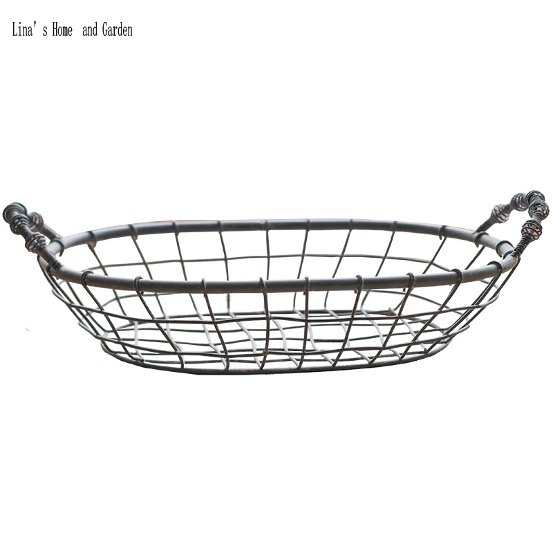

oval antique gray handmade metal decorative wire basket
