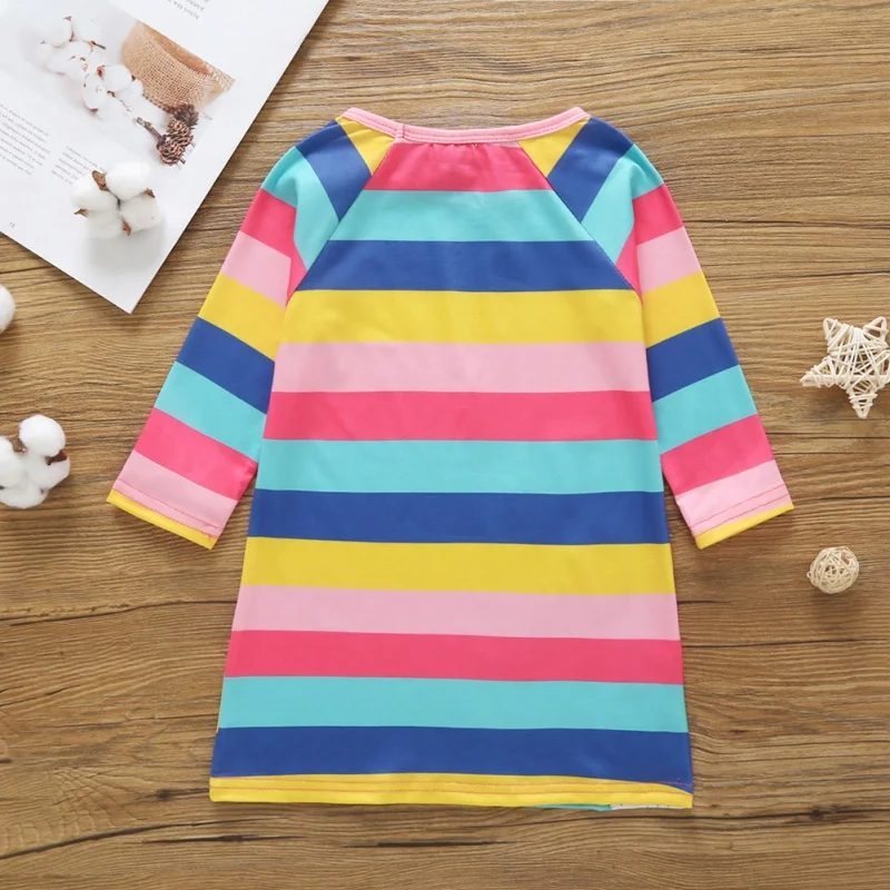 Новое весенне-осеннее повседневное детское платье из чистого хлопка в радужную