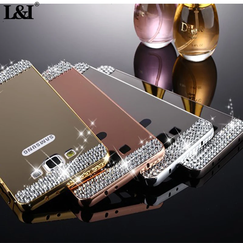 L &amp I Роскошные Украшенные стразами кристалл зеркало Алюминий Телефонные Чехлы