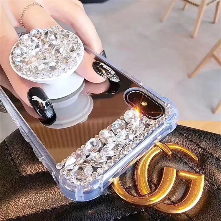 For iPhone XS MAX XR Case Mirror Fancy Crystal Stand X 7 8 Plus 6s Airbag Bracket Rhinestones Glitter Protective |