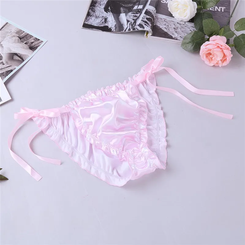 Мужской гофрированный Frilly Блестящий гладкий горошек Strappy Сисси набор белья бикини без косточек Холтер бюстгальтер топ с трусами нижнее белье