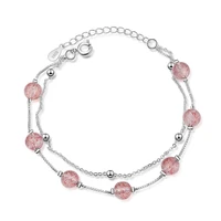 promotion 30 silver plated fashion pink strawberry quartz crystal ladies bracelets jewelry women no fade wholesale