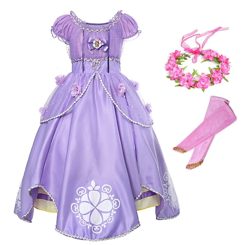 Dress Set 3 Yofeel девушки платье принцессы Софии ребенка с блестящими цветами бальное платье Детская одежда для вечеринки, посвященной хеллоуину мультяшный костюм для Косплей Платья - Цвет: Dress Set 3