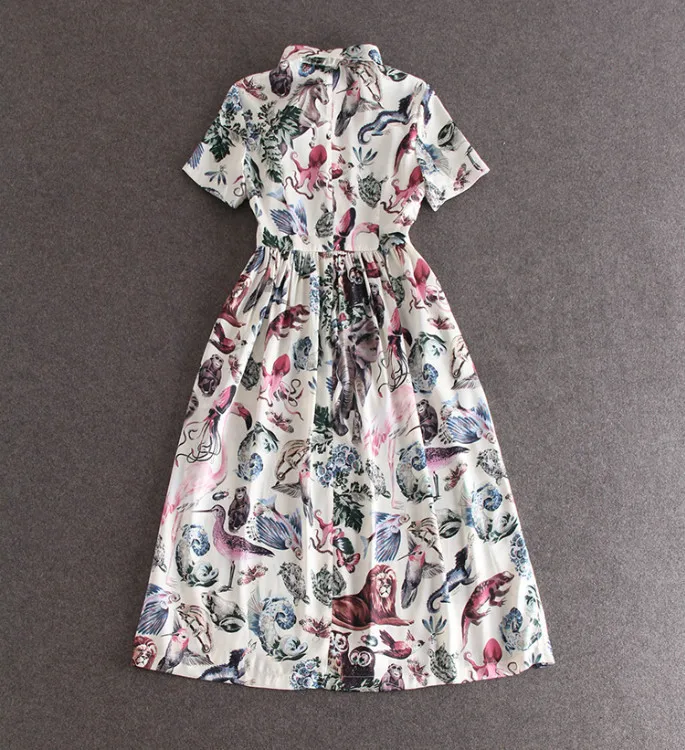 2015 Summer Style Fashion Leisure Short Sleeve Dress Lapel Printing Slim Dresses Q08 | Женская одежда