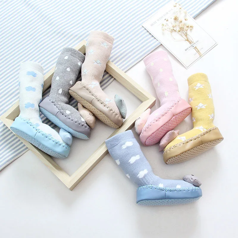 Joyo Roy Baby Girls Boys Sock With Rubber Soles Winter Toddler Floor Anti Slip Infant Newborn Cartoon Warm Terry Shoe | Детская одежда