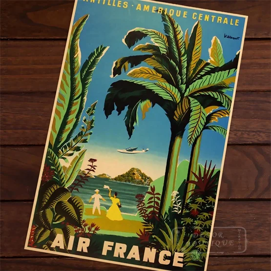 Air Франция Amerique карта винтажный дорожный плакат классический ретро крафт холст карты настенные стикеры домашний бар плакаты DIY Декор подарок - Цвет: Прозрачный