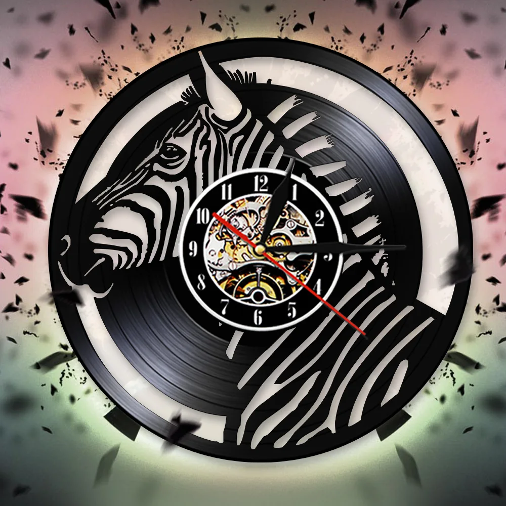 Настенные 3d часы с изображением головы зебры теней планшетов виниловых