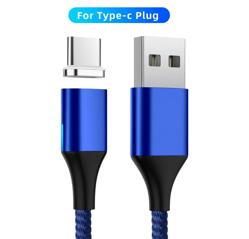 For Tpye-C Blue Магнитный usb-кабель Uverbon, суперзарядный кабель USB type C, Магнитный зарядный кабель Micro usb для зарядки и передачи данных, кабель USB для мобильного телефона - Цвет: For Tpye-C Blue