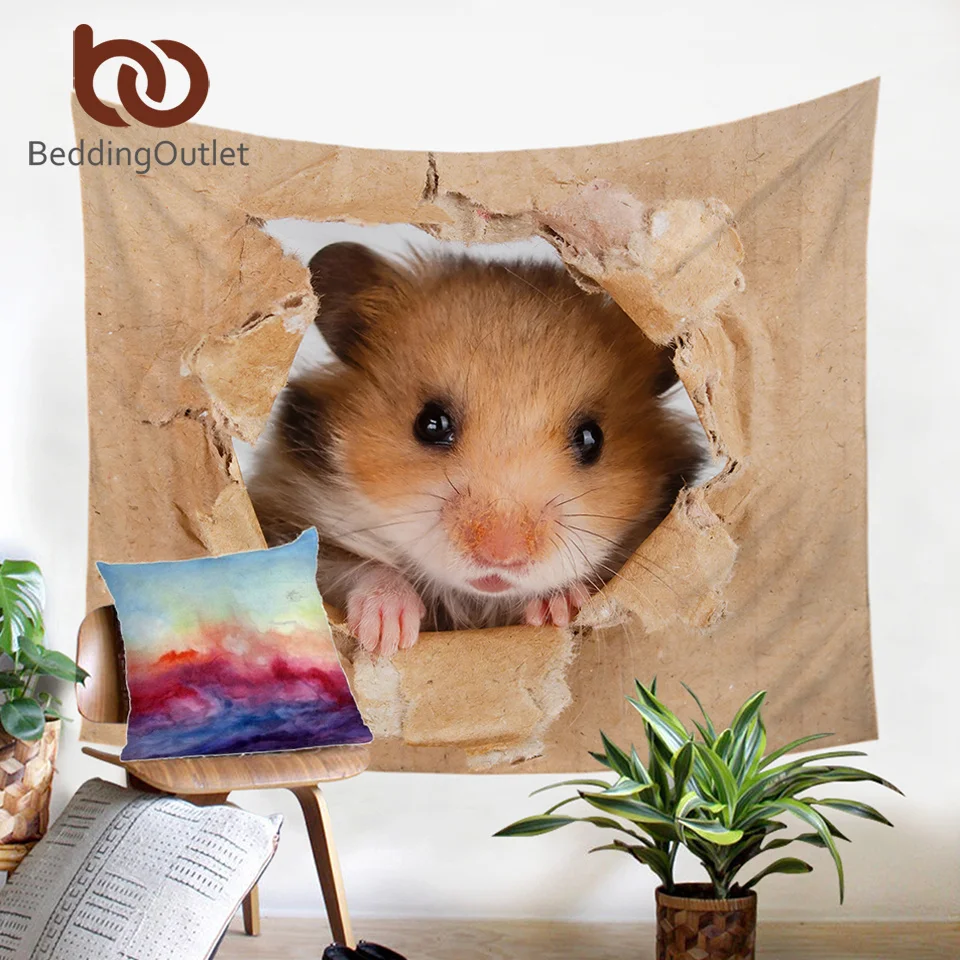 Постельное белье Outlet хомяк настенный гобелен с принтом Papery 3D Яркий коричневый