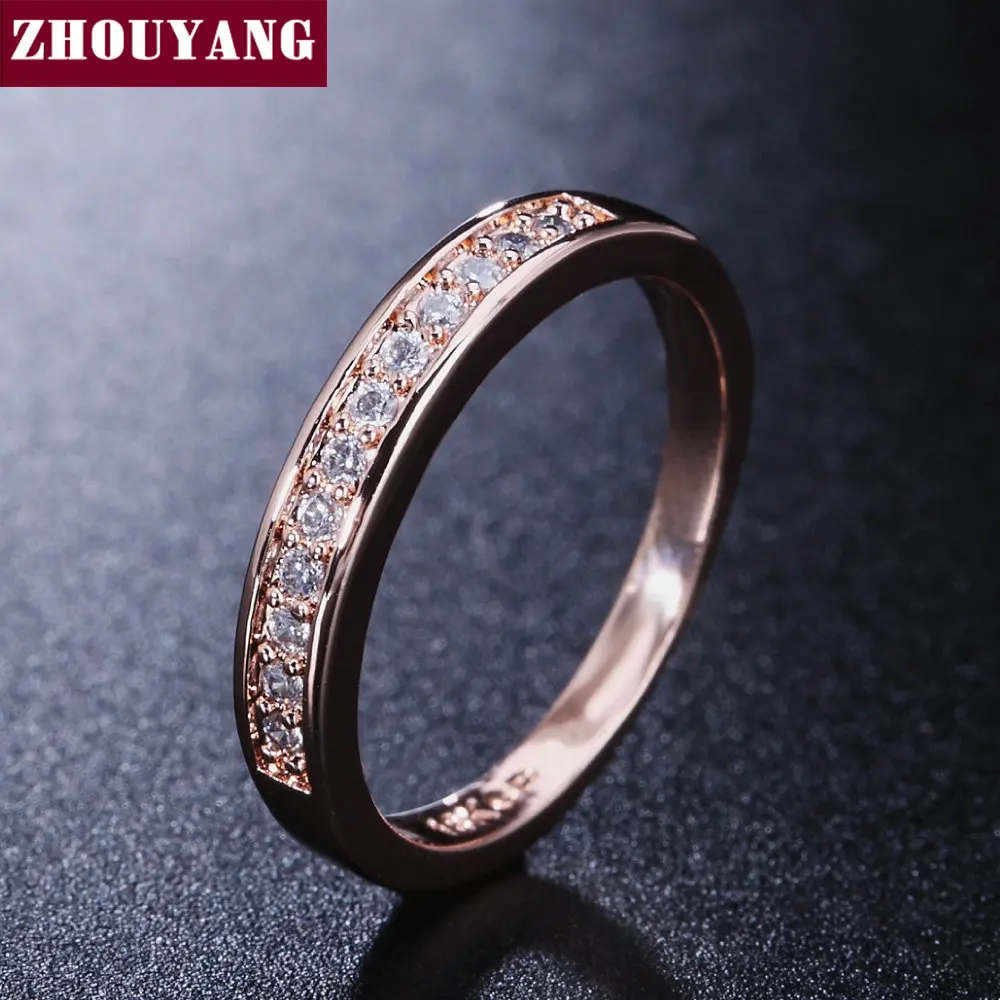 ZHOUYANG, обручальное кольцо для женщин, любовник, классика, микро-вставки, кубический цирконий, обручальное кольцо, розовое золото, ювелирное изделие R062