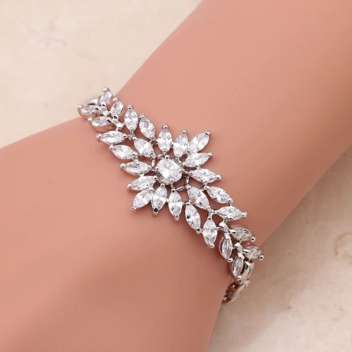 ROLILASON fancy design crystal white Cubic zircon Silver Bracelet Wholesale retail Fashion Jewelry Party TB569 | Украшения и