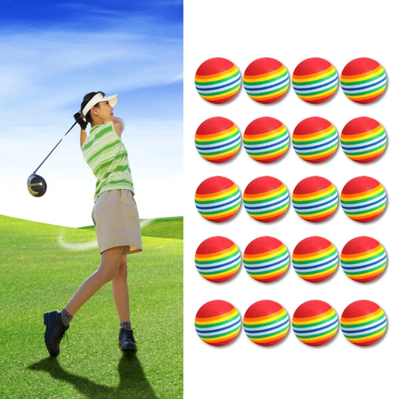 

Outdoor Sport Golf Balls color Rainbow Stripe Balls FOAM Sponge plastic Golf Balls for Swing Practice Training Balls 20Pcs/bag
