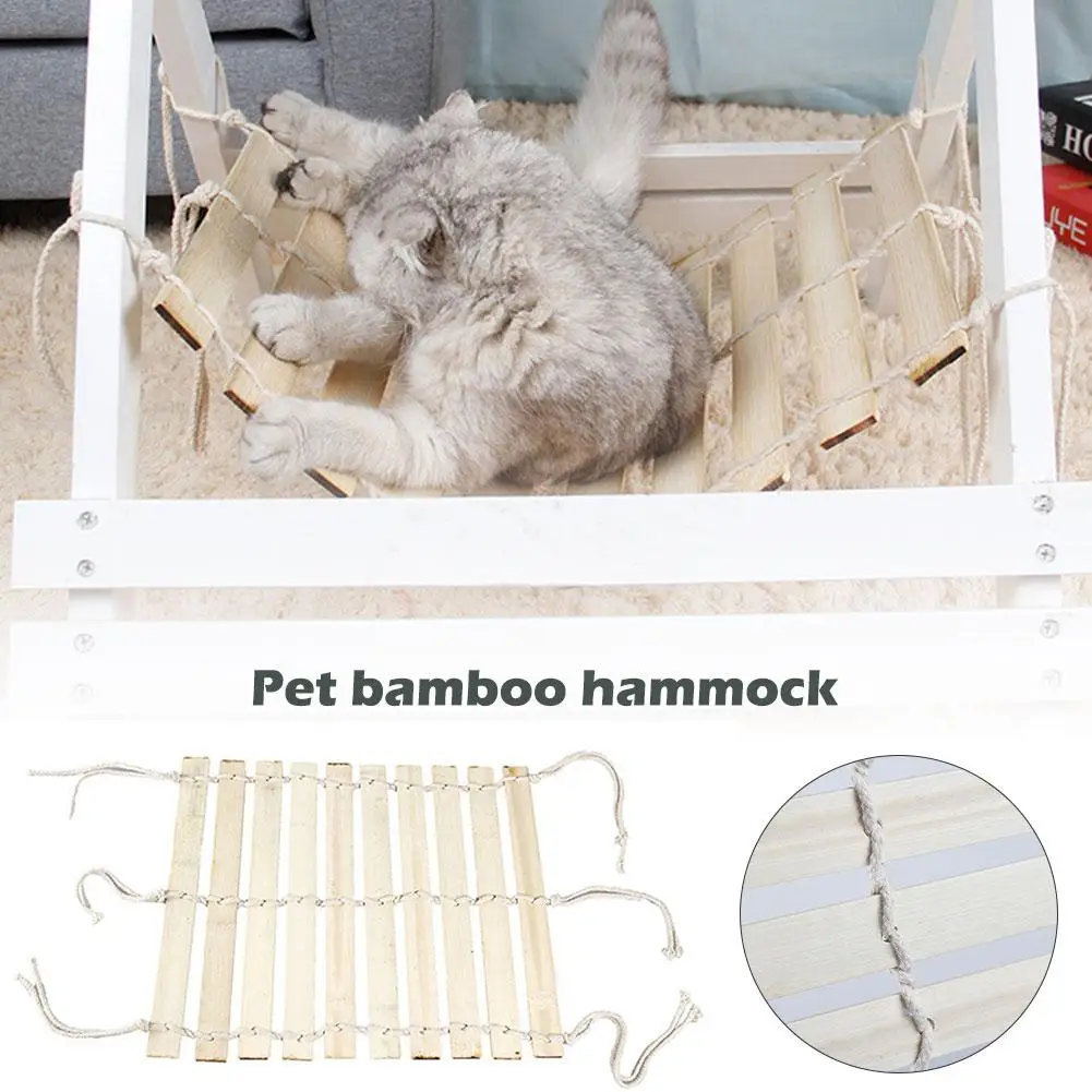 Фото Pet бамбуковый гамак летняя охлаждающая подвесная кровать для кошки DIY Гнездо