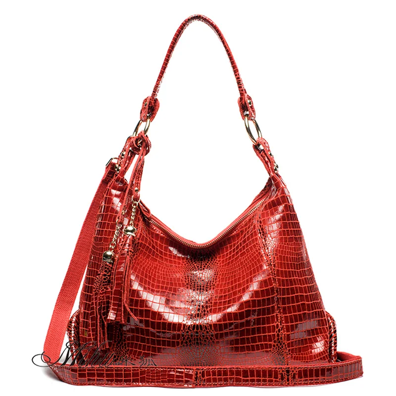Женская сумка из натуральной кожи с узором под крокодила Высококачественная