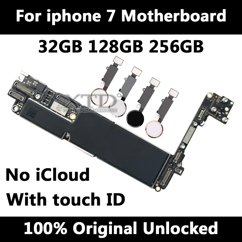 

Factory unlocked for iPhone 7 Motherboard With / Without Touch ID,Original for iphone 7 Mainboard with Chips,32GB 128GB 256GB