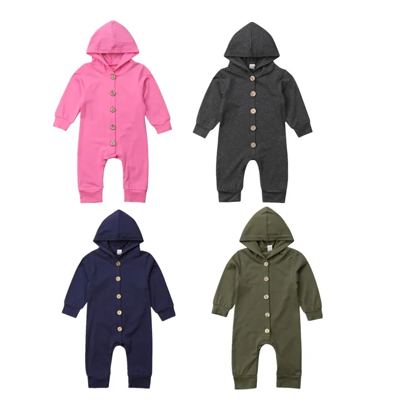 

Toddler Infant Baby Boy Girl Buttons Romper Overalls Sunsuit Clothing Kids Cotton Hooded Rompers Jumpsuit Clothes Outfit