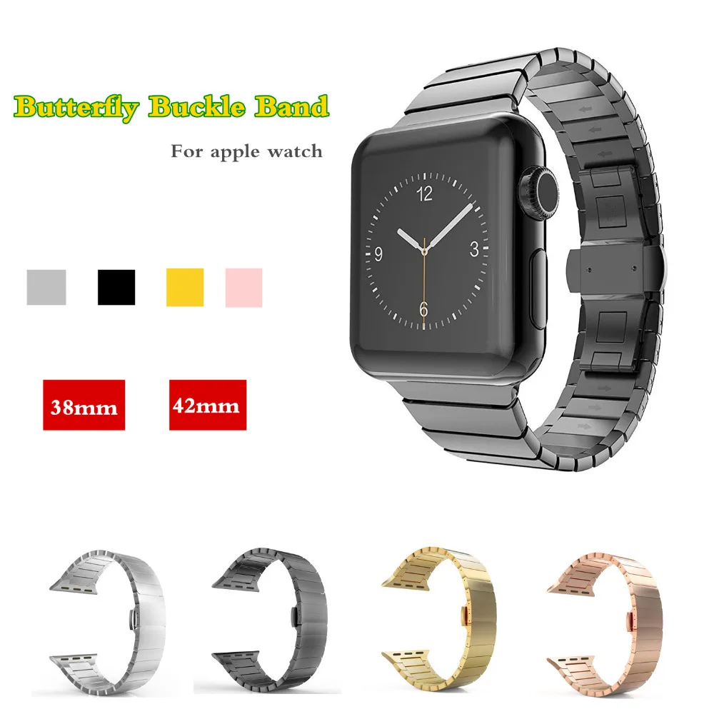 Ремешок из нержавеющей стали для Apple Watch 4 44 мм роскошная застежка-бабочка 38 iwatch 3 2 1