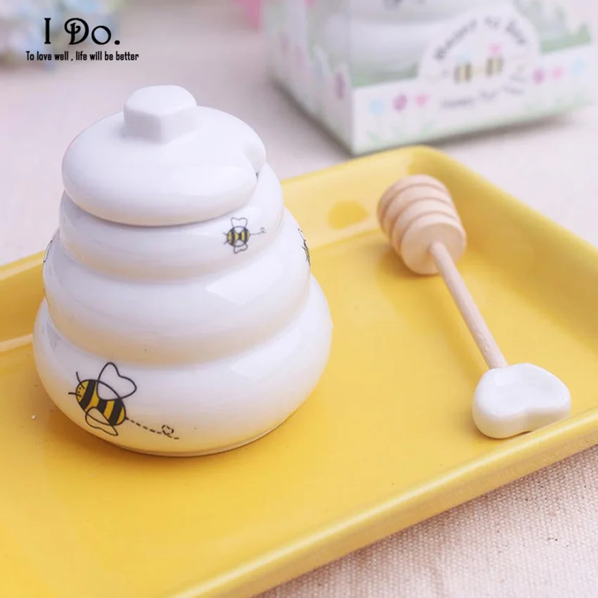 Бесплатная доставка керамический пчелиный мед банка свадебные сувениры и
