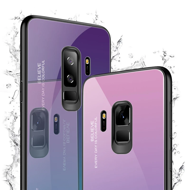 Gradient Color Clear Tempered Glass Case For Samsung Galaxy S8 S9Plus Note 8 9 A7 J4 J6Plus 2018 Silicone Frame Slim Cover | Мобильные