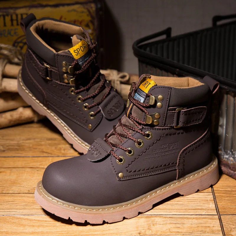WeiDeng/большие Size35-46; мужские рабочие кожаные зимние ботинки; женские уличные водонепроницаемые классические теплые зимние ботинки на меху; высококачественные ботильоны - Цвет: Dark Brown