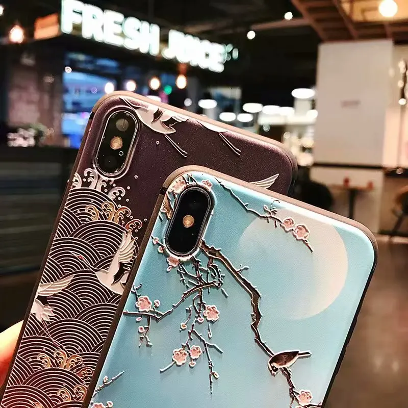 Для Apple iphone 7 plus чехол для 8 coque x fuunda Цветок Рельеф 6 6s плюс xr xs max
