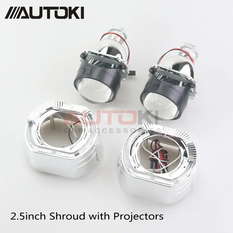 2.5 shroud with h1 AUTOKI, новинка, спортивный, светодиодный, ангельские глазки+ би ксеноновые линзы, проектор, головной светильник для автомобиля, модифицированный, дневной, ходовой светильник 2,5/3,0 H4 H7 - Цвет: 2.5 shroud with h1