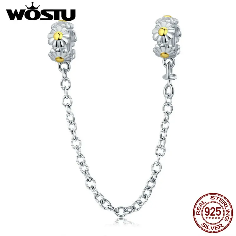 WOSTU 925 стерлингового серебра Дейзи цветок безопасносные браслеты силиконовые с