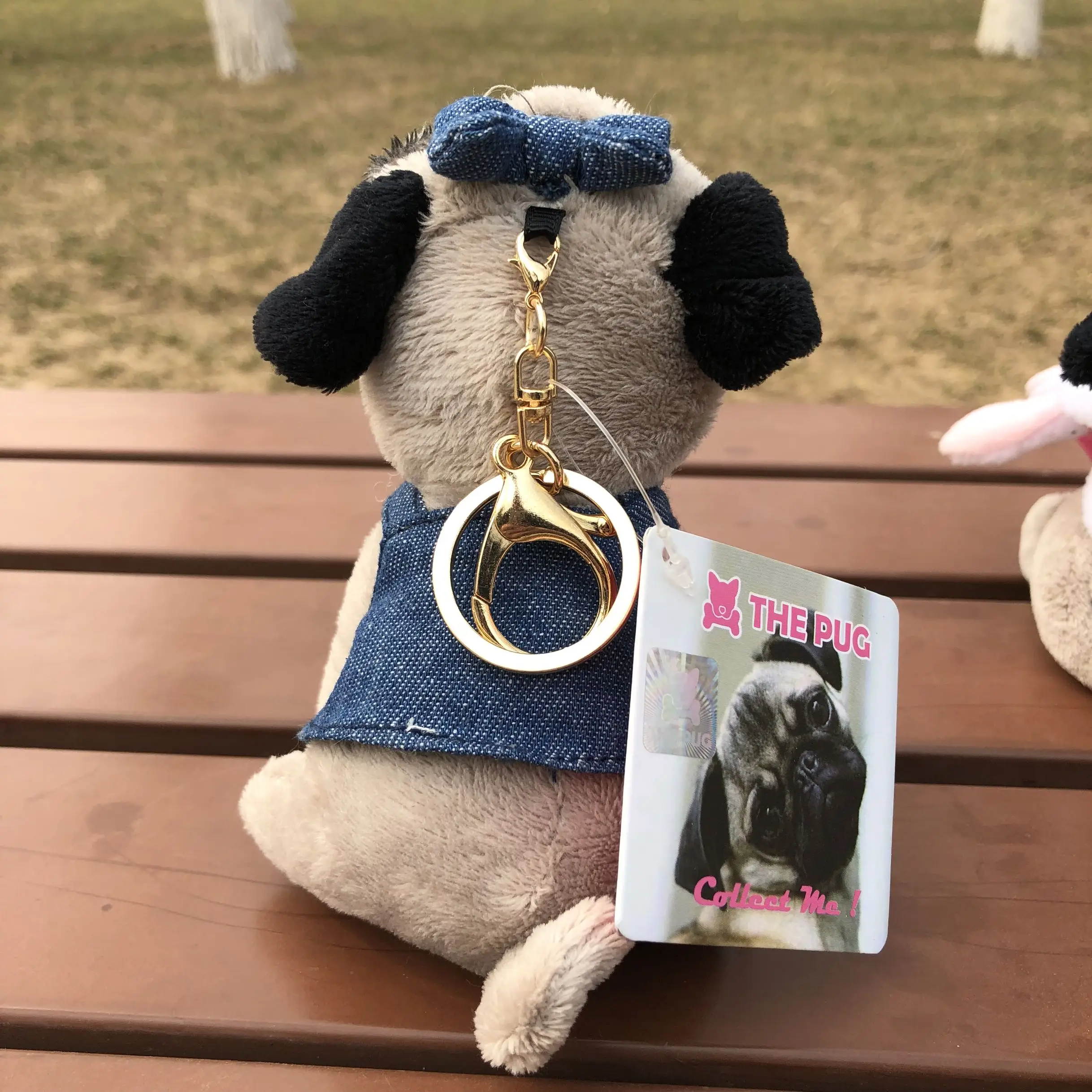 

Cute Shar Pei Pug Jeans Denim suspenders plush toy christmas Mini dog keychain charms
