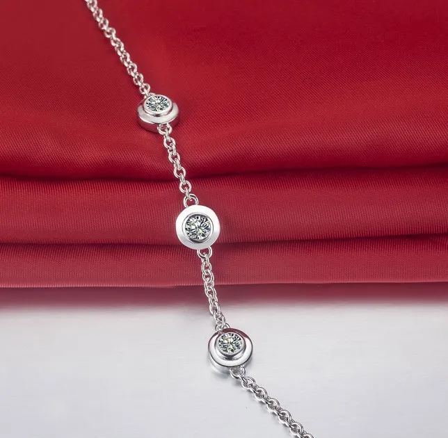 Ручная цепочка из стерлингового серебра 1.5CT браслет с бриллиантами 18 К белое
