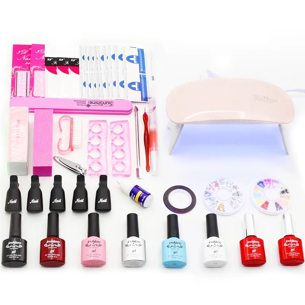 6W Mini Lamp set Маникюрный набор для маникюра, 10 мл, 120 цветов, гель-лаки, лак для ногтей, УФ светодиодный, лампа для сушки, основа, верхнее покрытие, наборы инструментов для маникюра - Цвет: 6W Mini Lamp set