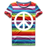 rainbow top tees for women o neck t shirts woman striped short sleeve top colorful stripes anti war love round neck