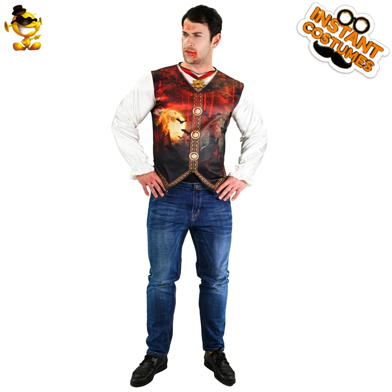 

Halloween Party Men Vampire Costume Fancy Dress Purim Terror Long Sleeve 3D Printing T-Shirt Top Costumes Adult Vampire