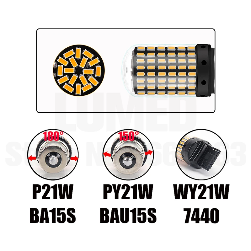 1x1156 BA15S P21W Автомобильный светодиодный светильник BAU15S PY21W T20 7440 W21W s 3014 144smd Canbus Нет