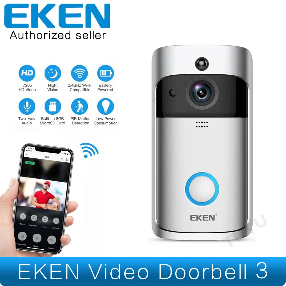 Eken Smart Video дверной звонок 3 в режиме реального времени видео 720P HD Wifi камера