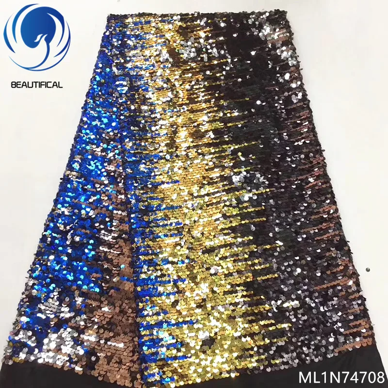 ML1N74708 BEAUTIFICAL французский блестки tull ткани 5 ярдов нигерийской свадебной вечеринки тюль кружевной ткани Французский ML1N747 - Цвет: ML1N74708