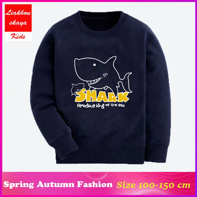 

Liakhouskaya 201 New Boys Sweatshirt for girls Cartoon Shark Kids Long Sleeve Tops Children Girls Hoodies 100% Cotton Clothes