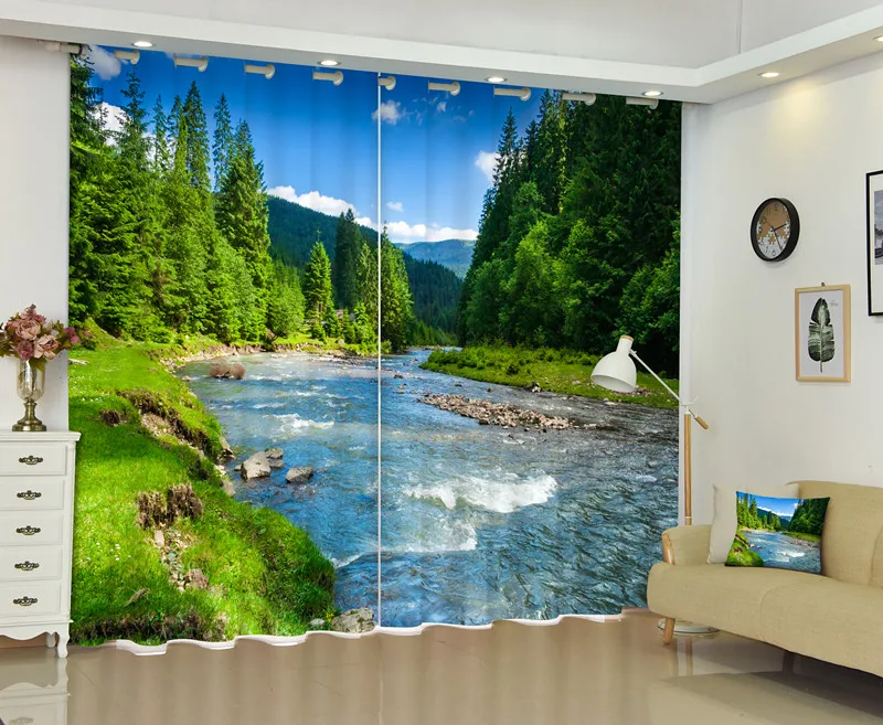 

3D Real Photo Of A River Landscape Window Curtain