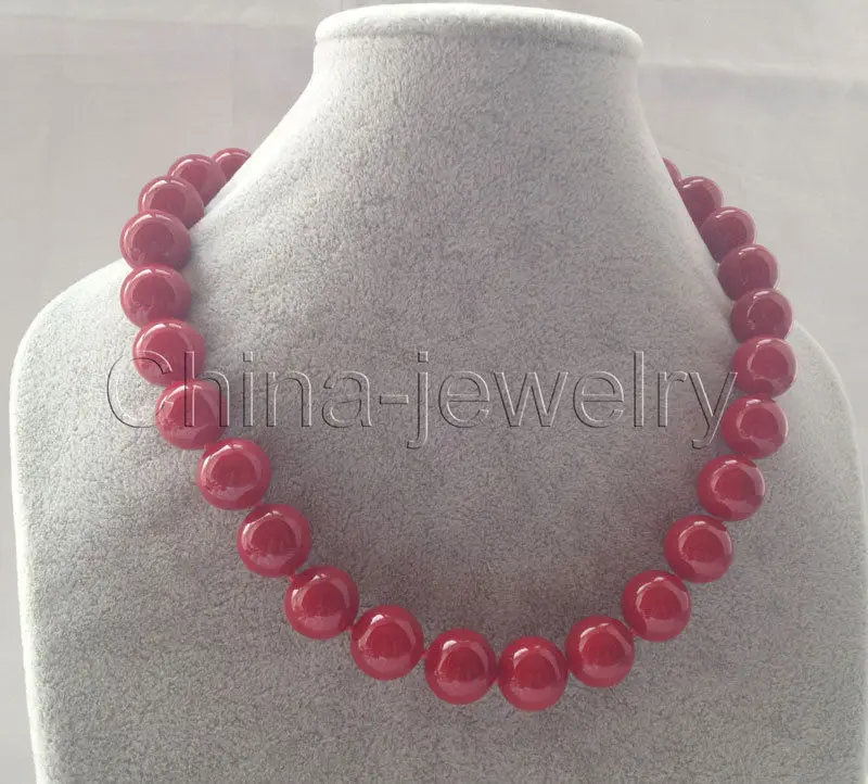 

Hot sell Noble- Free shipping A Beautiful 18" 14mm red coral color south sea shell pearl necklace a 6.08