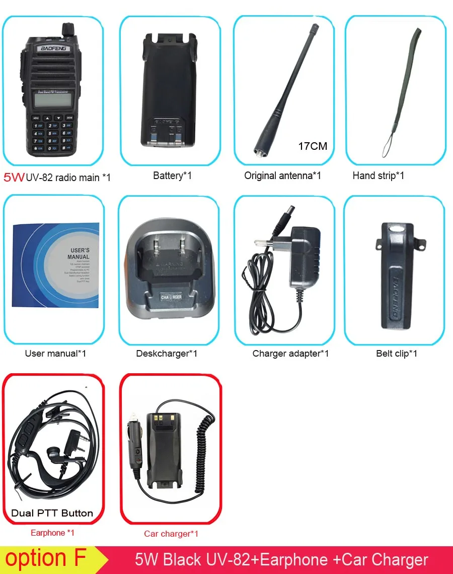 Популярная портативная рация, Baofeng, UV-82, две кнопки PTT, двухстороннее радио Vhf Uhf, двухдиапазонное Baofeng UV 82 UV82, двухстороннее радио - Цвет: 5W with car charger