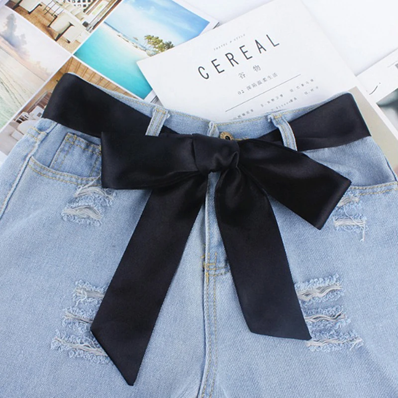 Ремень тканевый женский с широкой талией модный однотонный шелковый шарф-лента