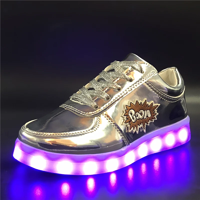 PXSX-986-6-silver15 7ipupas 30-44 новые детские светящиеся кроссовки светящаяся обувь с зарядкой от USB обувь с вышитыми наклейками для мальчиков и девочек - Цвет: PXSX-986-6-silver15
