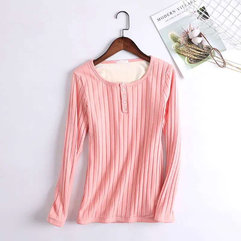 pink style 1 Утепленная бархатная футболка для женщин осень-зима футболка для полных женщин Camisetas теплые женские топы Длинная Футболка Femme C5652 - Цвет: pink style 1