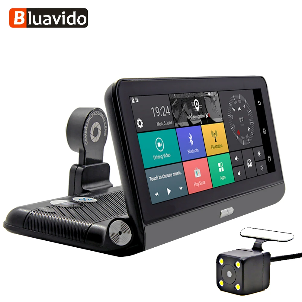 Bluavido 8 дюймов видеорегистратор сенсорный 4G Android DVR ADAS gps навигация FHD 1080P wifi авто видео регистратор с камерой заднего вида монитор