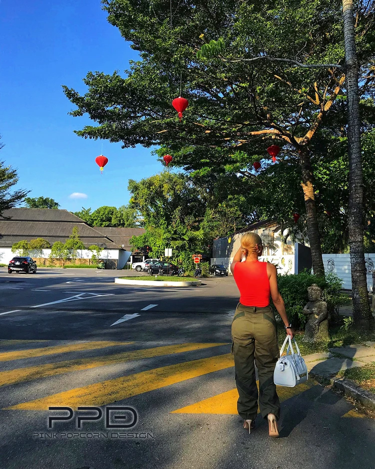 Вымытые ленты сплайсинга карман военные брюки Drawstring талия повседневные брюки