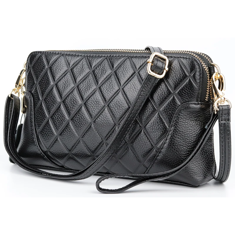 COMFORSKIN Premium Cowhide Double Zipper Messenger Bags 2021 New Arrivals European And American Geometric Ladies Cross-body Bags