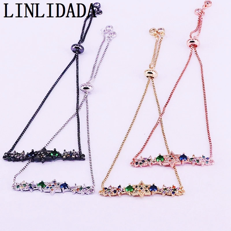 

10Pcs Multi-color CZ Cubic Zirconia Paved Star Slider Chain Adjustable Bracelet for Women