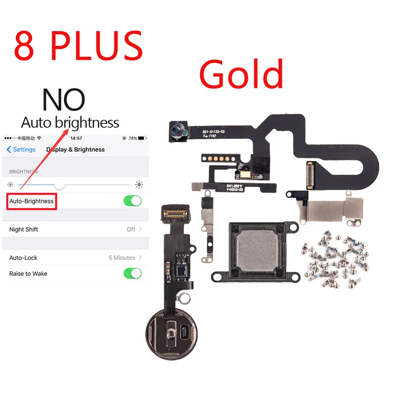 8P Gold No brightne 1 комплект для iphone 8G 8 Plus кнопка Home flex+ датчик приближения фронтальной камеры+ наушник+ Полный Винты+ наушник металлические запасные части - Цвет: 8P Gold No brightne