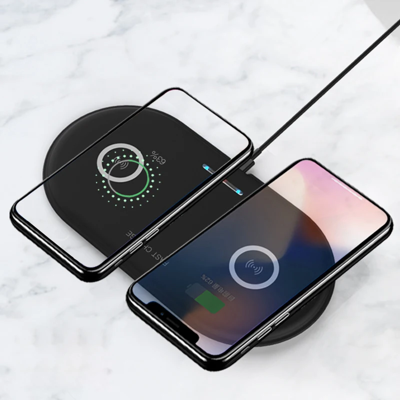 Двойное Беспроводное зарядное устройство QI быстрая зарядка 5 Вт для Samsung Galaxy S9 S7 S6