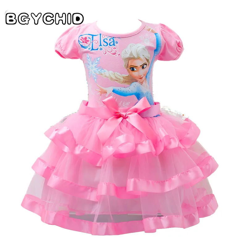 2017 платье принцессы Эльзы для маленьких девочек одежда синего и розового цвета